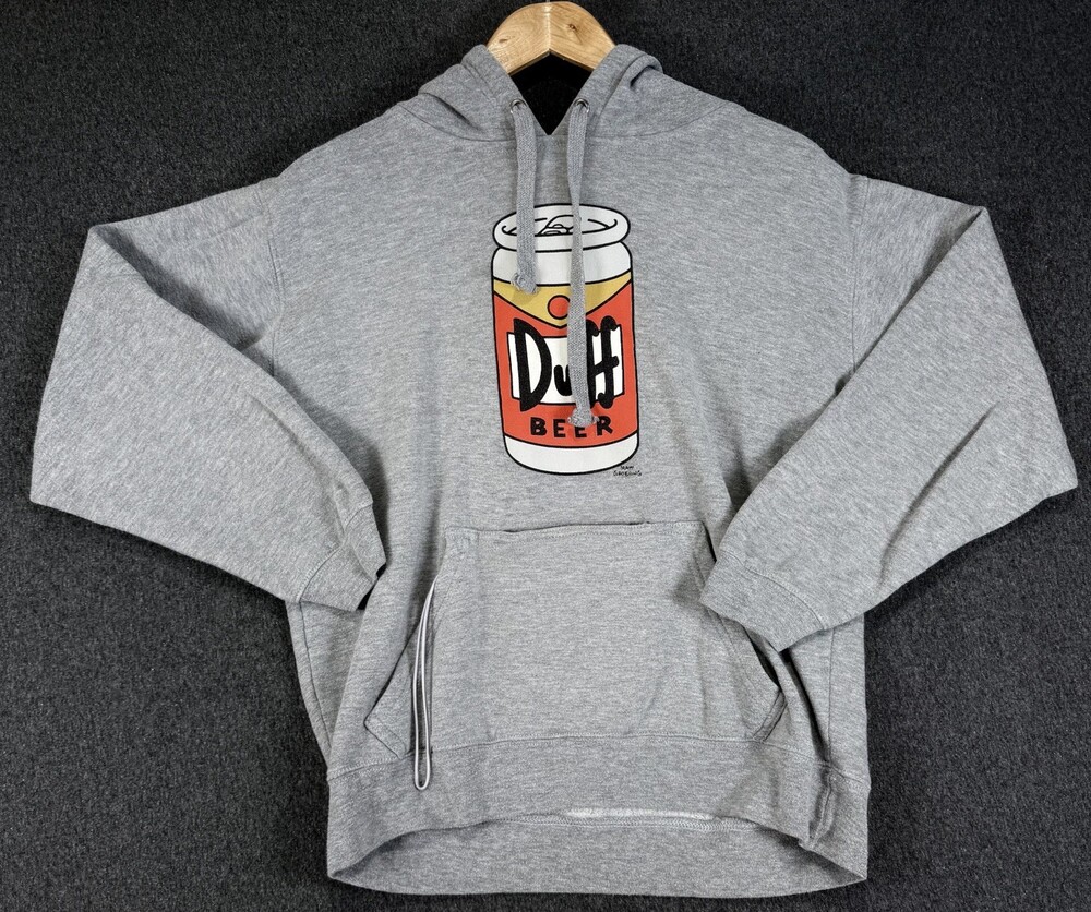 The Simpsons Duff Beer Can Hoodie Gray Small Pullover Matt Groening Graphic
